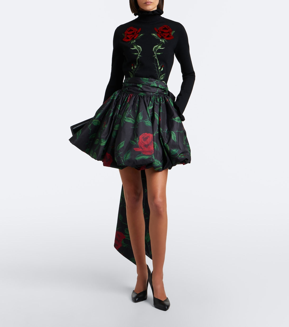 Blumarine - Bow-detail floral taffeta miniskirt