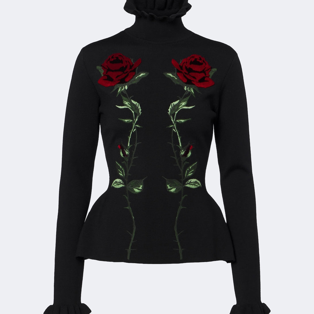 Blumarine - Embroidered ruffled virgin wool sweater