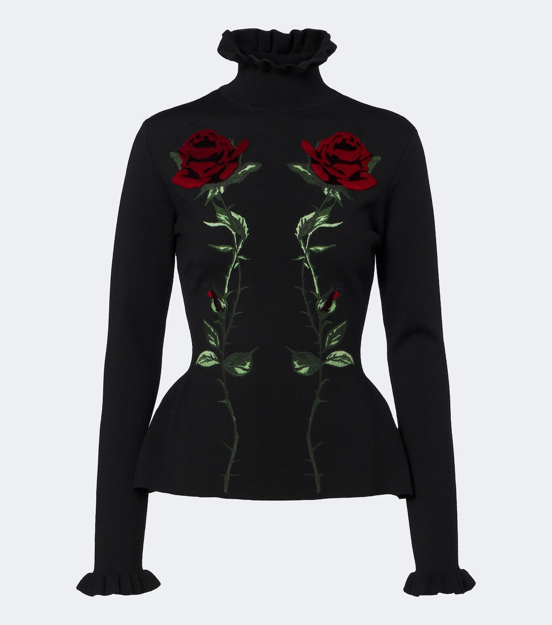 Blumarine - Embroidered ruffled virgin wool sweater