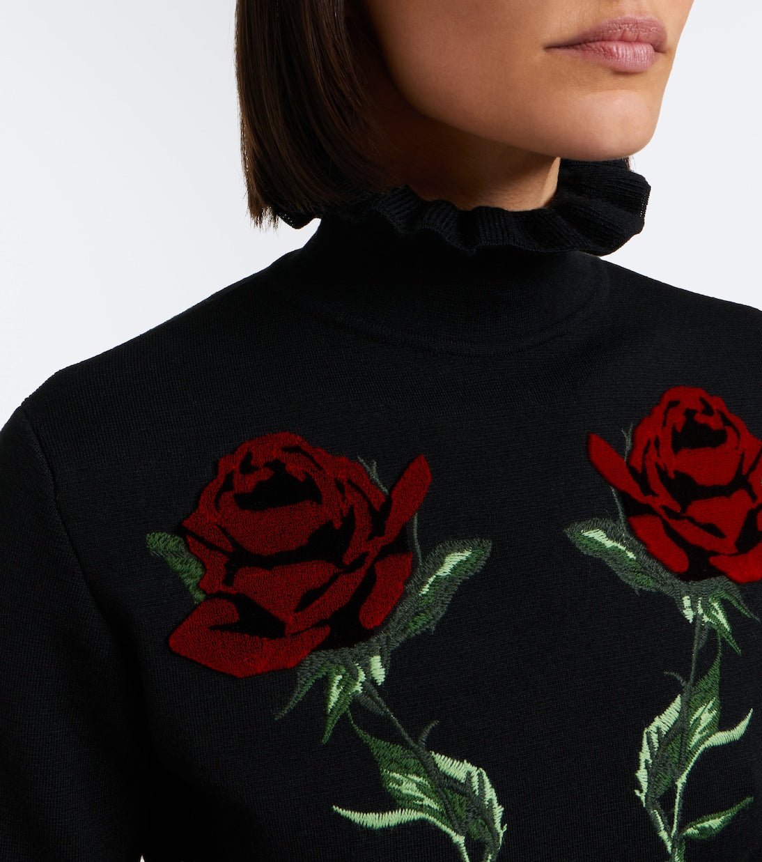 Blumarine - Embroidered ruffled virgin wool sweater