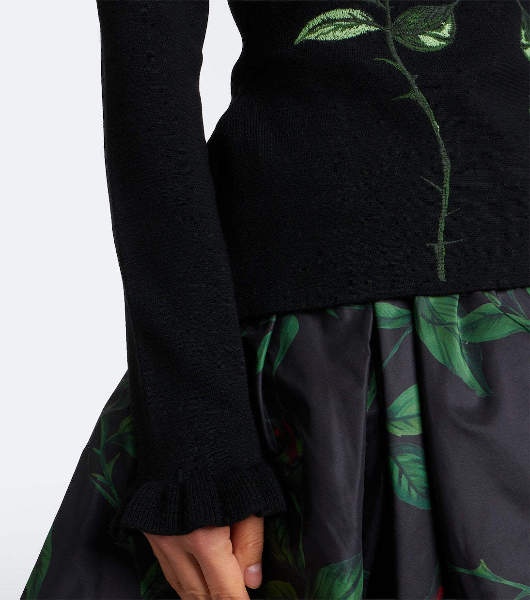 Blumarine - Embroidered ruffled virgin wool sweater