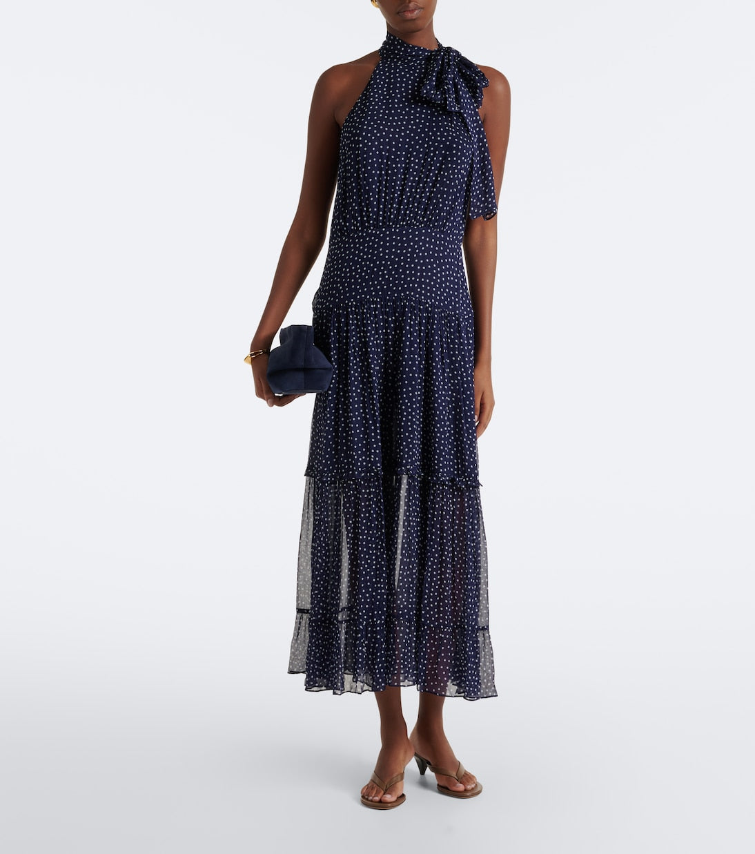 Rixo - Abi polka-dot tie-neck midi dress