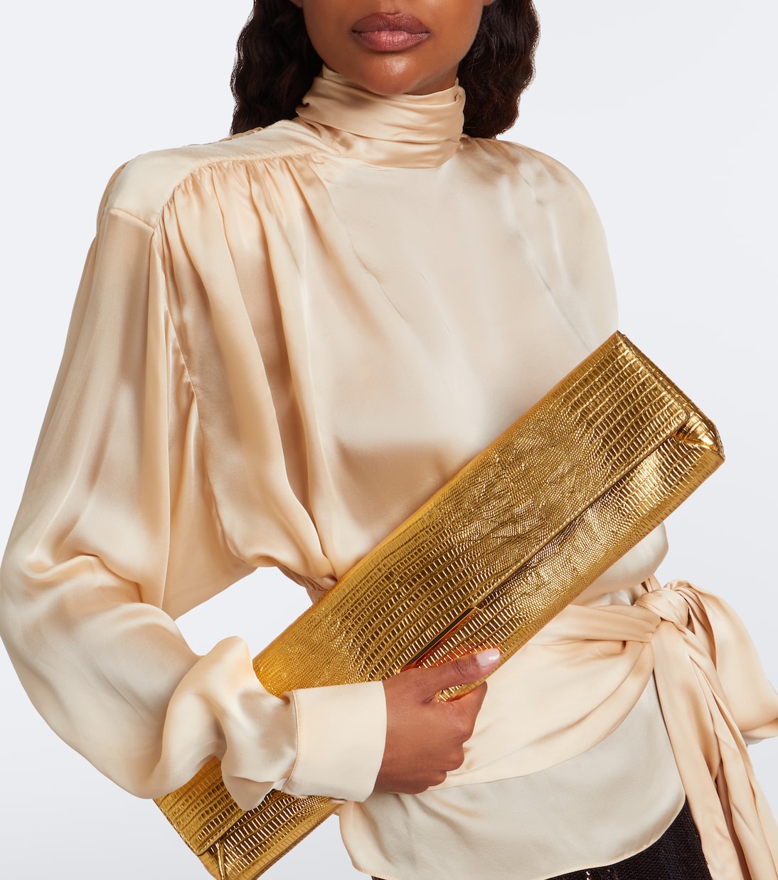 Balmain - Croc-effect metallic leather clutch