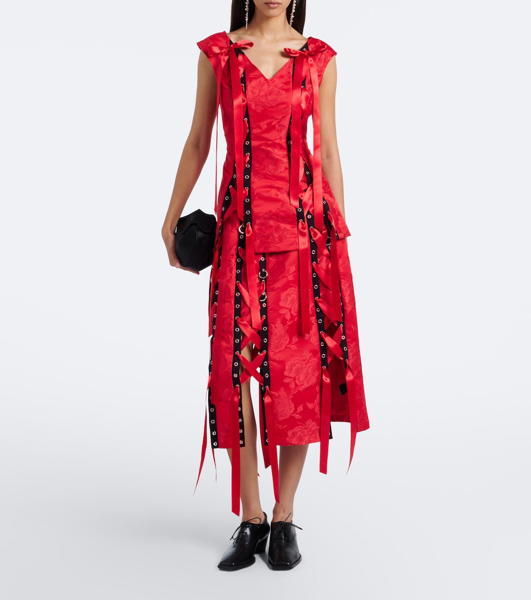 Simone Rocha - Bow-detail floral brocade midi skirt