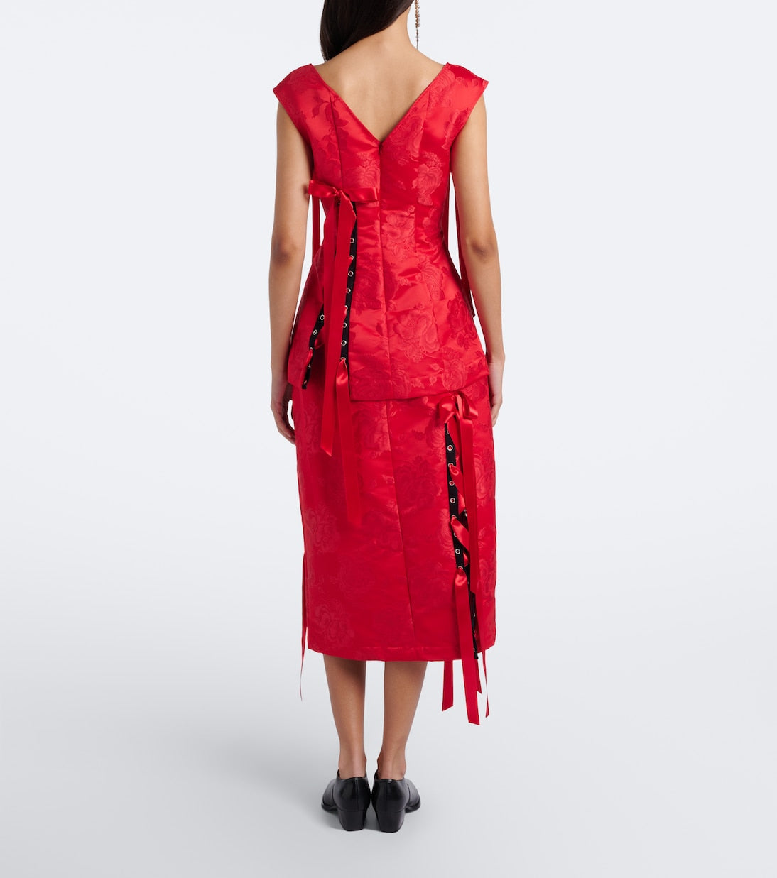 Simone Rocha - Bow-detail floral brocade midi skirt