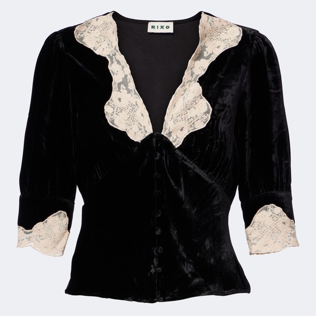 Rixo - Amanda lace-trimmed velvet top