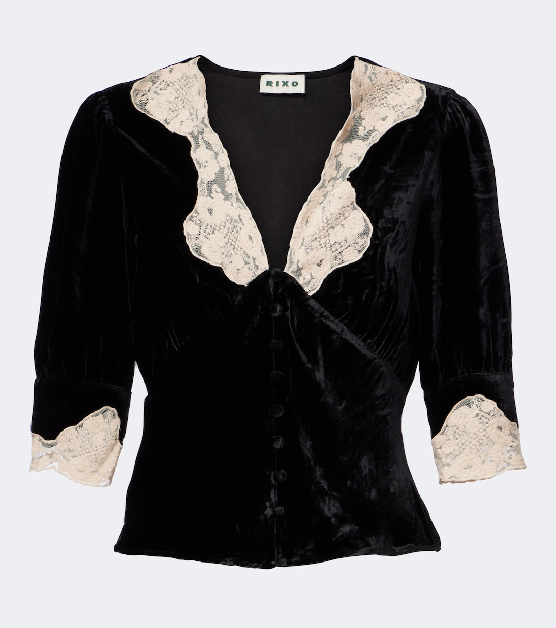 Rixo - Amanda lace-trimmed velvet top
