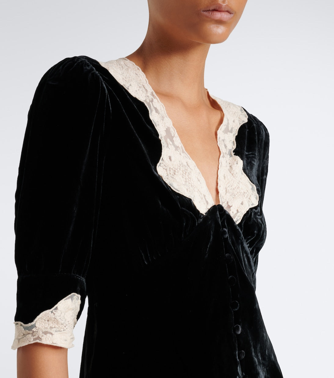Rixo - Amanda lace-trimmed velvet top