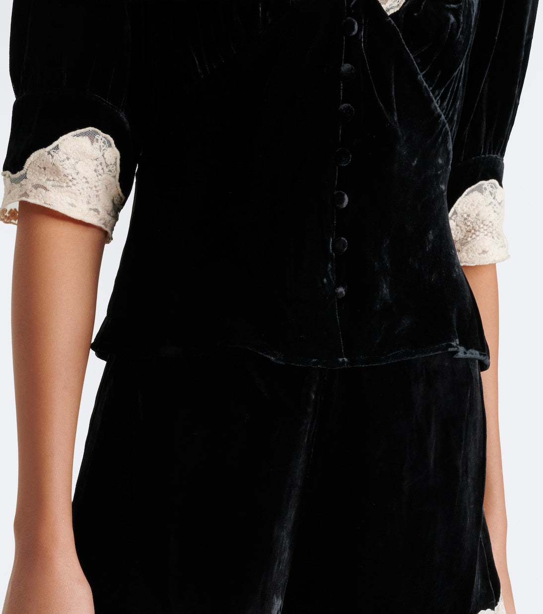 Rixo - Amanda lace-trimmed velvet top