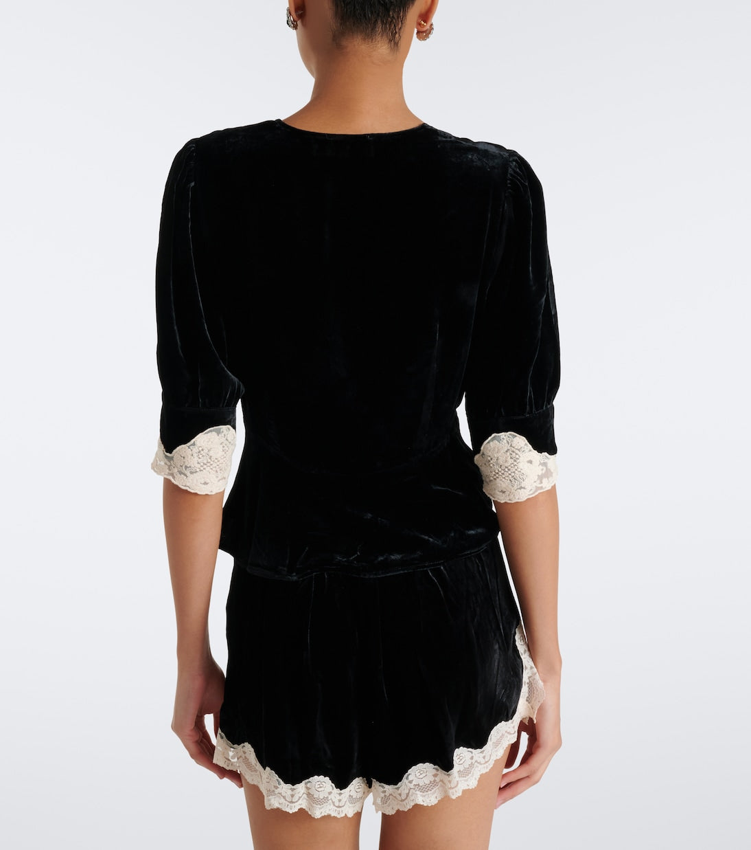 Rixo - Amanda lace-trimmed velvet top