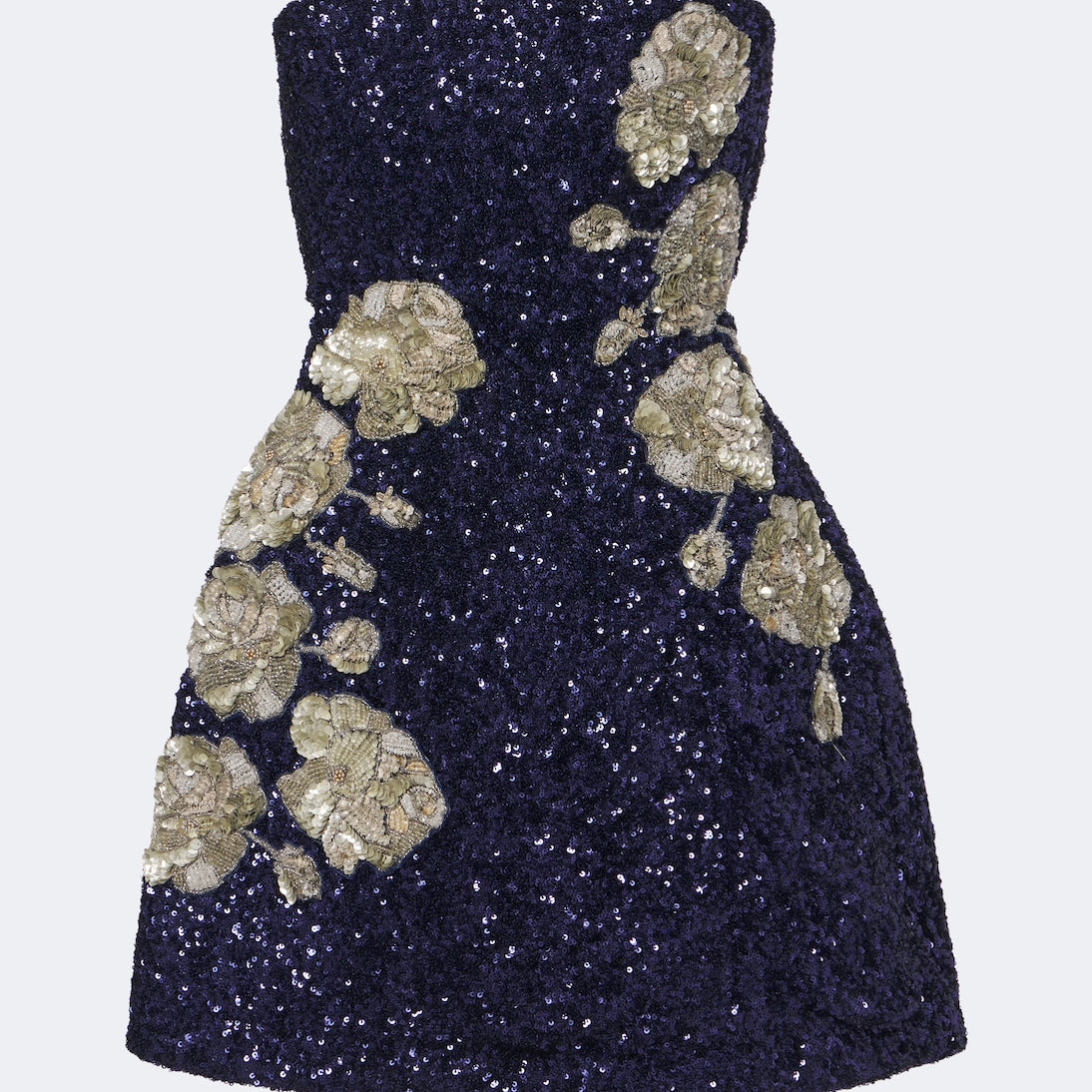 Là Fuori - Midnight Rosette sequined silk corset dress