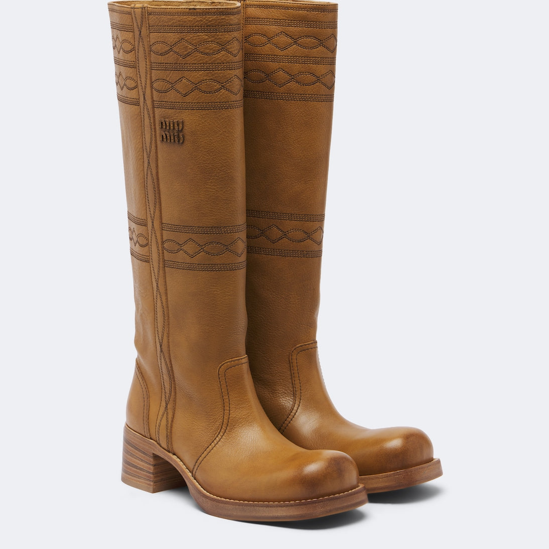 Miu Miu - Embroidered leather knee-high boots