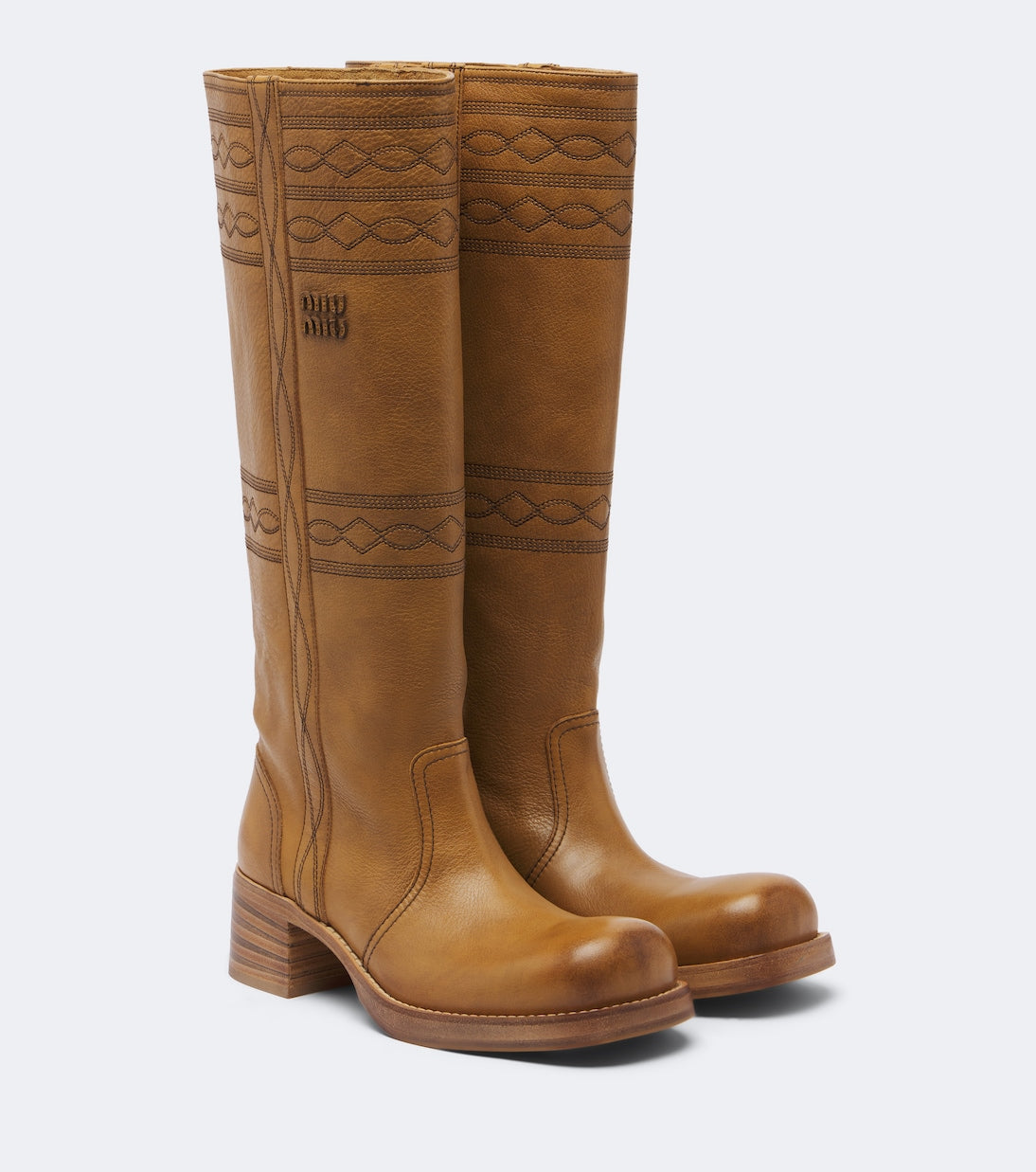 Miu Miu - Embroidered leather knee-high boots