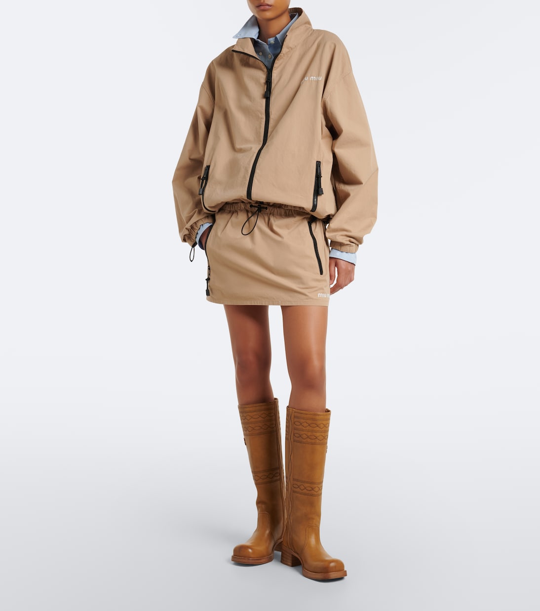 Miu Miu - Embroidered leather knee-high boots