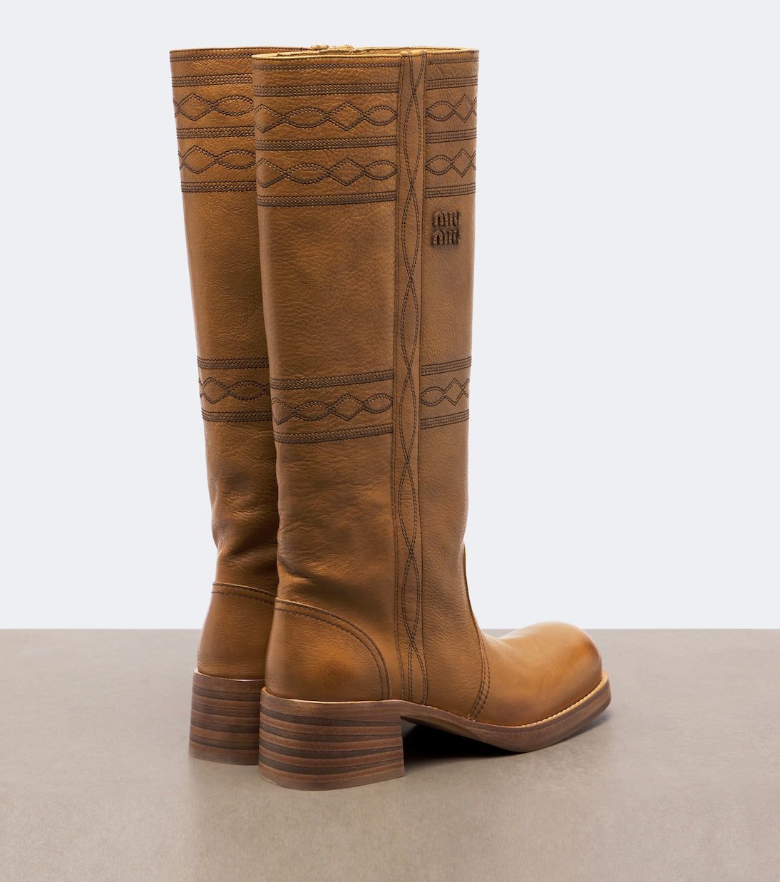 Miu Miu - Embroidered leather knee-high boots