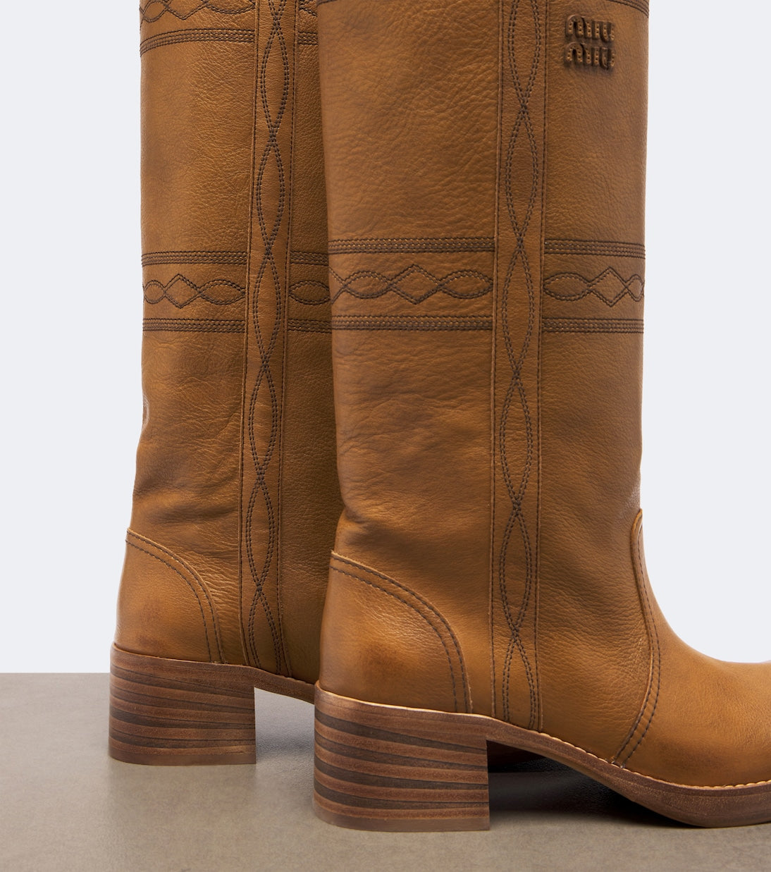 Miu Miu - Embroidered leather knee-high boots