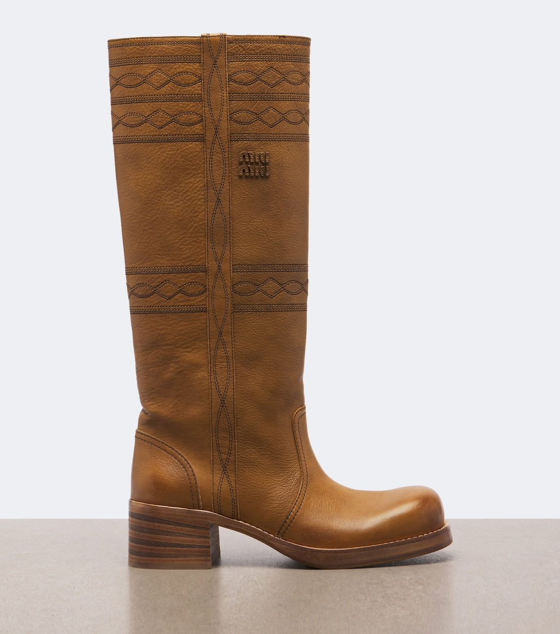 Miu Miu - Embroidered leather knee-high boots