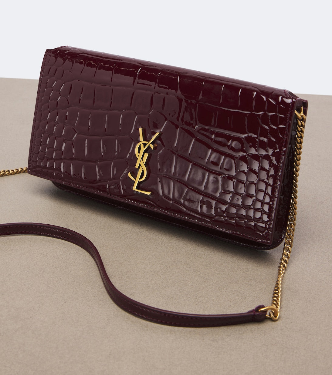 Saint Laurent - Cassandre croc-effect leather phone pouch