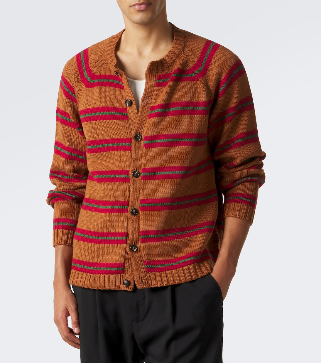 Bode - Holly striped cotton and wool cardigan