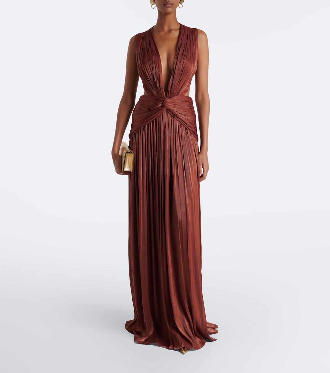 Costarellos - Silla cut-out pleated Lurex® georgette gown