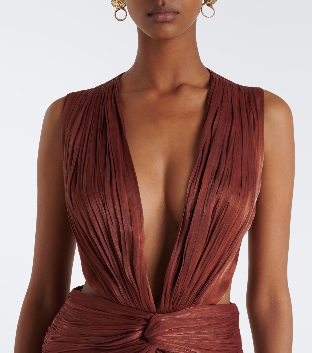 Costarellos - Silla cut-out pleated Lurex® georgette gown