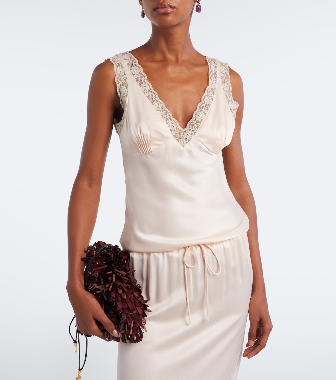 Posse - Blake lace-trimmed silk satin top