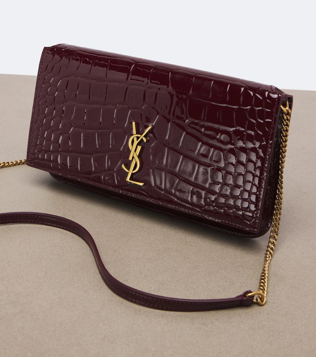 Saint Laurent - Cassandre croc-effect leather phone pouch