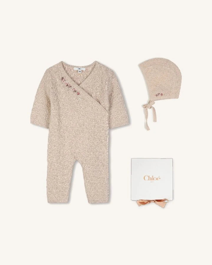 Chloé - Organic cotton bonnet and jumpsuit set | Peach