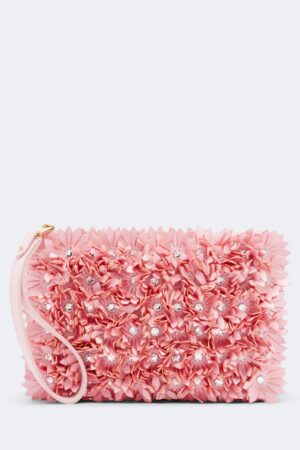 Valentino Garavani-Embellished floral-appliqué satin pouch