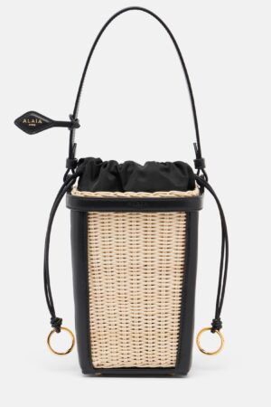 Alaïa-Small wicker and leather bucket bag