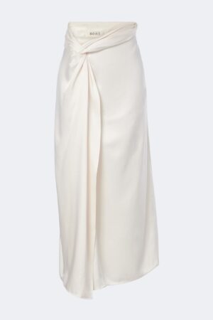 Róhe-Gathered satin midi skirt
